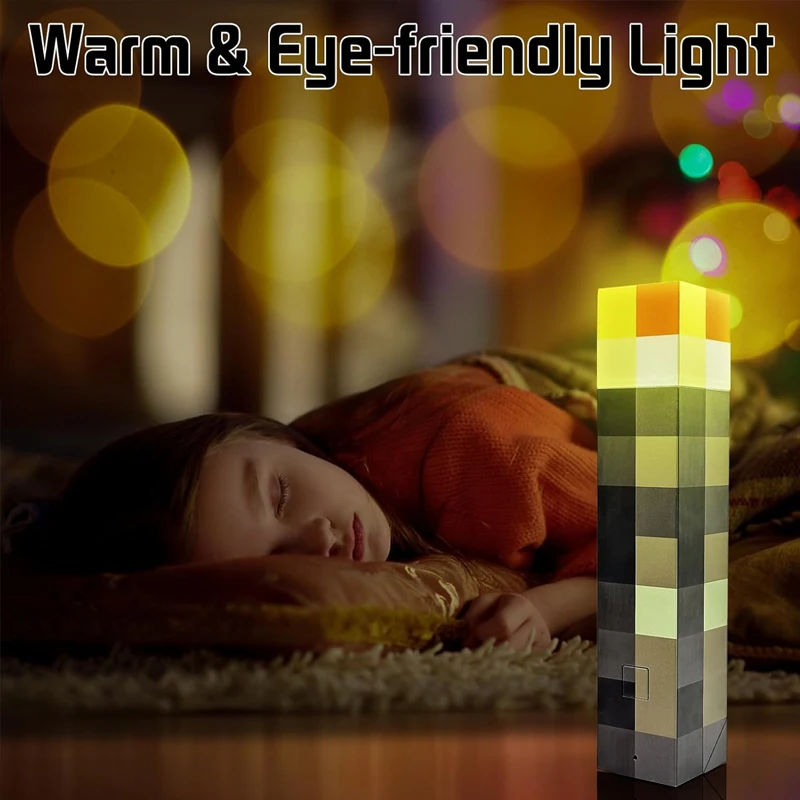 MC Game Torch Light Brownstone LED Night Light USB Rechargeable Bedroom Decoration Table Lamp Gift Lamp for Kids Bedside Lamp - Image 2